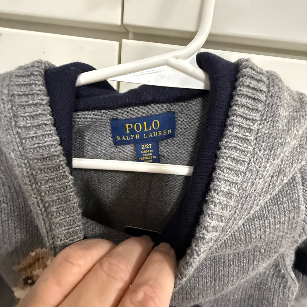 Polo by Ralph Lauren Gray Hooded Sweater with Puppy Intarsia - Picture 3 of 3